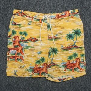 Polo Ralph Lauren Swim Trunks Mens Large Yellow Lined‎ Island Jaguar Cheetah